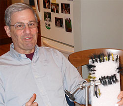 Chuck Petrucelli displays wooly buggers tied for Casting for Recovery