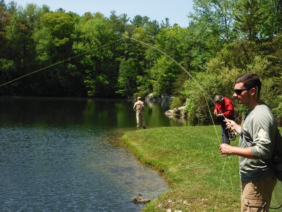 Tristan Wilgan is hooked up during Nutmeg TU's annual visit to the Limestone Club Wednesday, May 23.