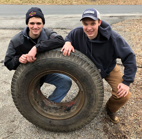Easton teens and Joel Barlow High School seniors Stephan Dow and Michael Waugh recently organized an led a cleanup of the Mill River. — Easton Courier